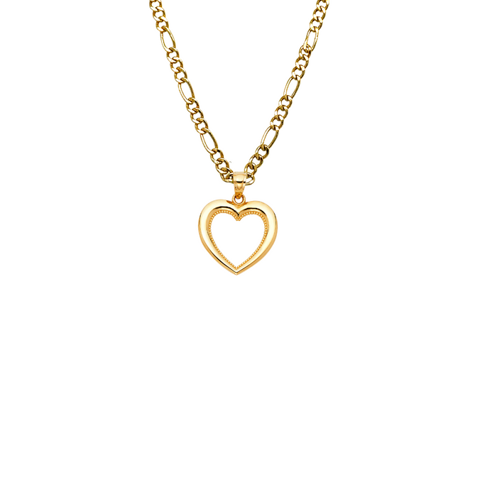 14k Gold Heart Necklace - High Polish Heart Gold Pendant - Solid Chain - LE1789