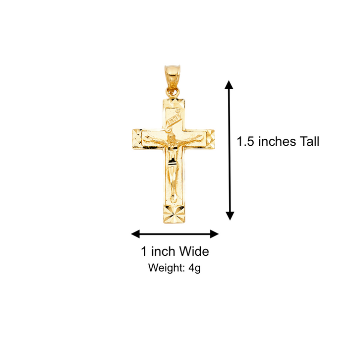 14k Gold Cross Necklace - Diamond Cut Edge Gold Cross - Solid Chain - LE0988