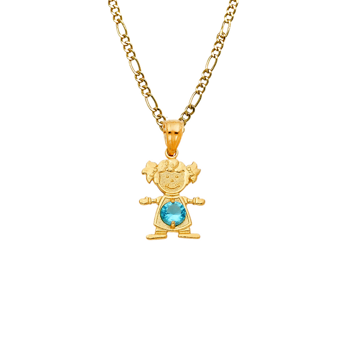 14k Gold Birthstone Necklace - December Girl Daughter Niña Gemstone Gold Pendant - Solid Chain - LE066012