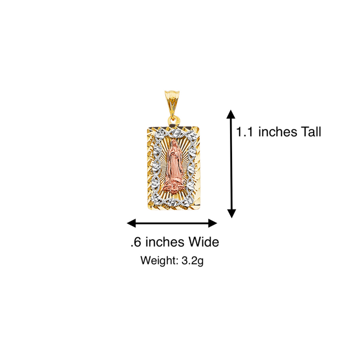 14k Gold Virgin Mary Necklace - Tri Tone Diamond Cut Virgin Mary Gold Pendant - Solid Chain - LE3208