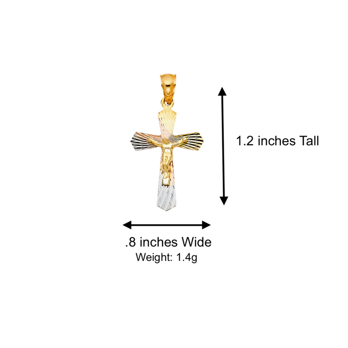 14k Gold Cross Necklace - Tri Tone Diamond Cut Gold Crucifix - Solid Chain - LE1418