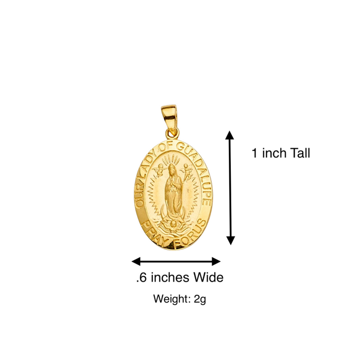 14k Gold Virgin Mary Necklace - Oval Our Lady of Guadalupe Virgin Mary Gold Pendant - Solid Chain - LE2300