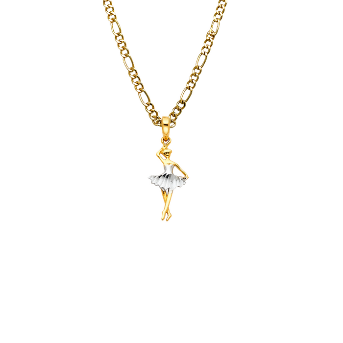 14k Quince Gold Necklace - Two Tone Dancing Quinceanera Gold Pendant - Solid Chain - LE0772