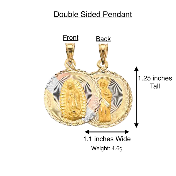 14k Gold Virgin Mary Necklace - Tri Tone Diamond Cut Double Sided Virgin Mary San Judas Gold Pendant - Solid Chain - LE3150