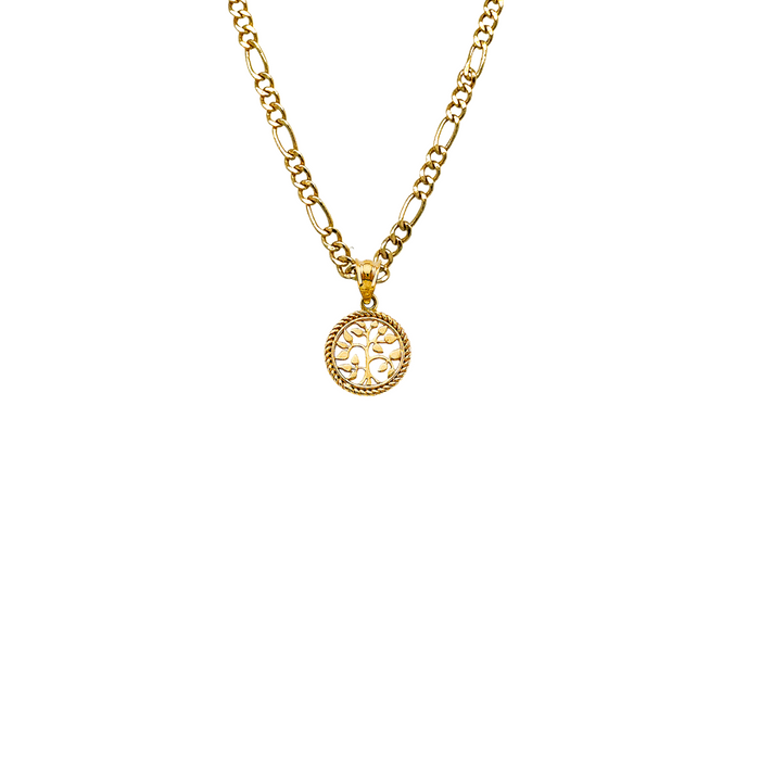 14k Gold Mom Necklace - Family Tree of Life Gold Pendant - Solid Chain - LE2705