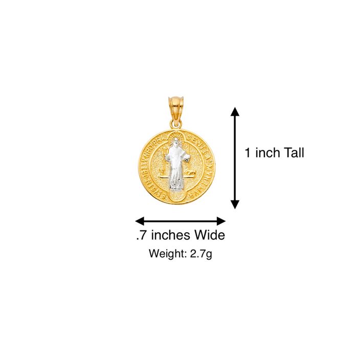 14k Gold Medalla San Benito - Two Tone San Benito Gold Pendant - Solid Chain - LE1155