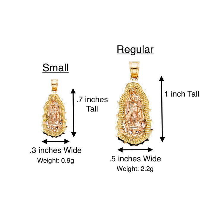 14k Gold Virgin Mary Necklace - Two Tone Radiant Virgin Mary Gold Pendant - Solid Chain - LE1084