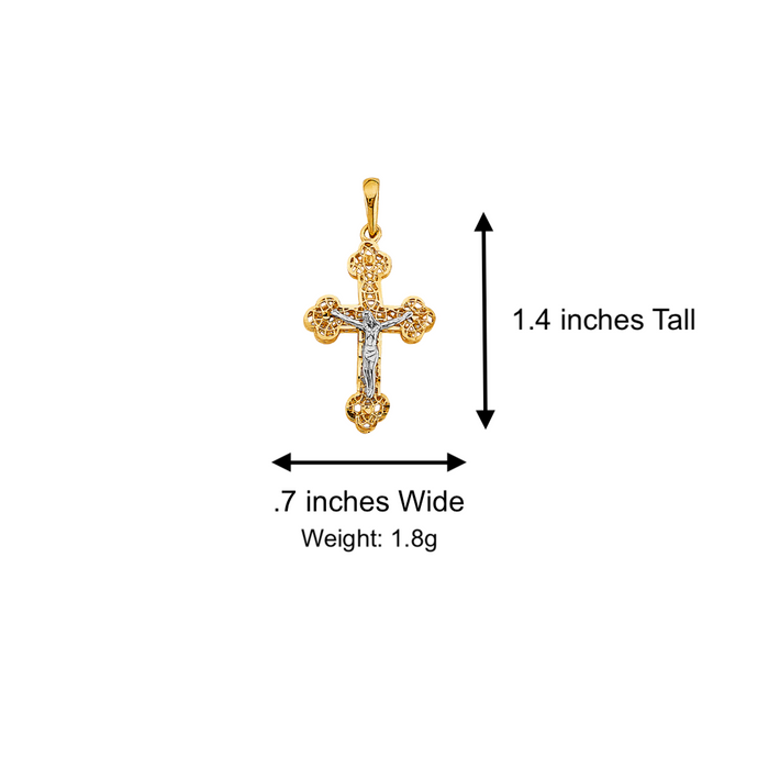 14k Gold Cross Necklace - Two Tone Gold Crucifix - Solid Chain - LE2925
