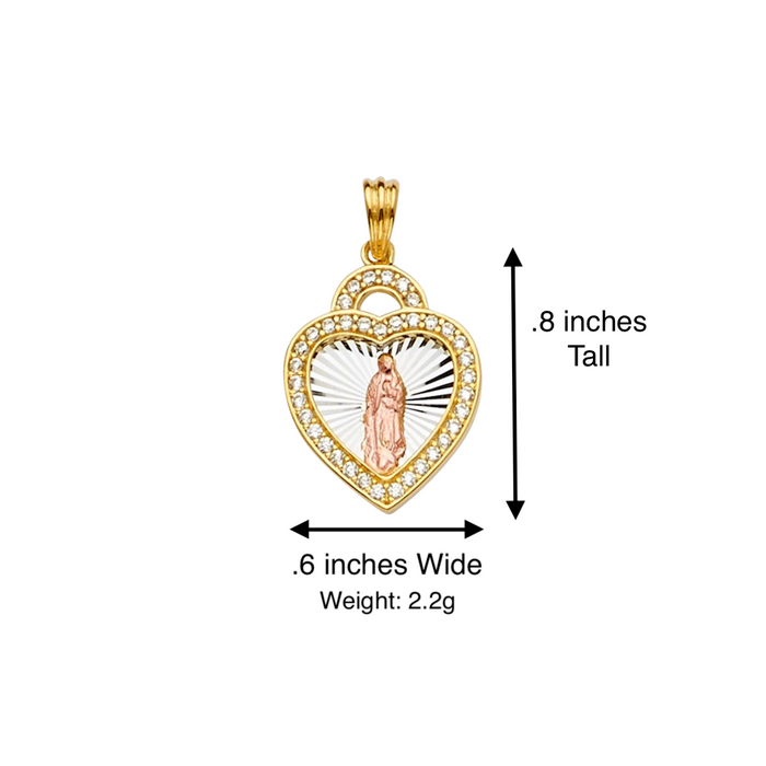 14k Gold Virgin Mary Necklace - Two Tone Heart Gemstone Virgin Mary Gold Pendant - Solid Chain - LE2295