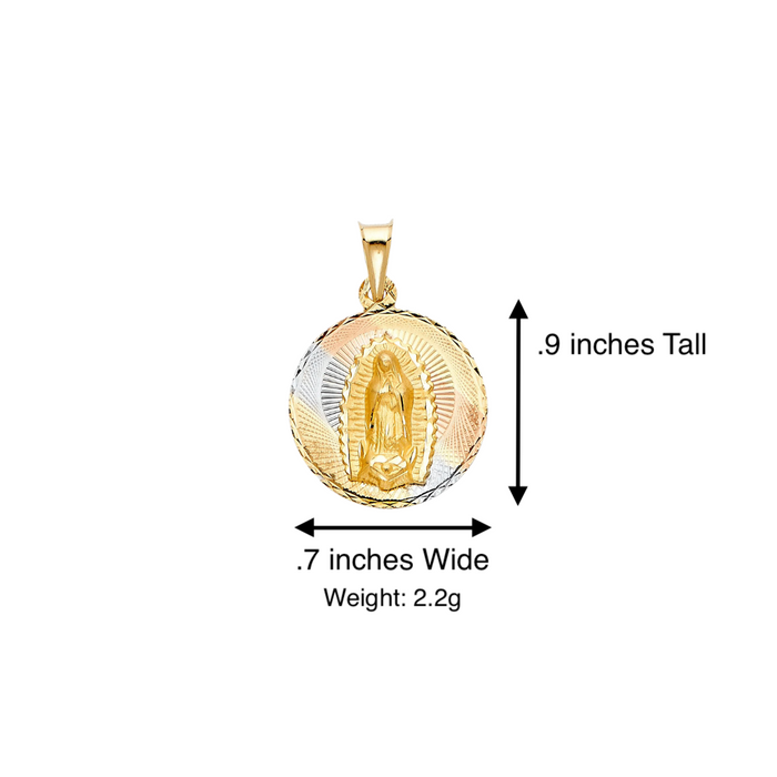 14k Gold Virgin Mary Necklace - Tri Tone Diamond Cut Virgin Mary Gold Pendant - Solid Chain - LE0291