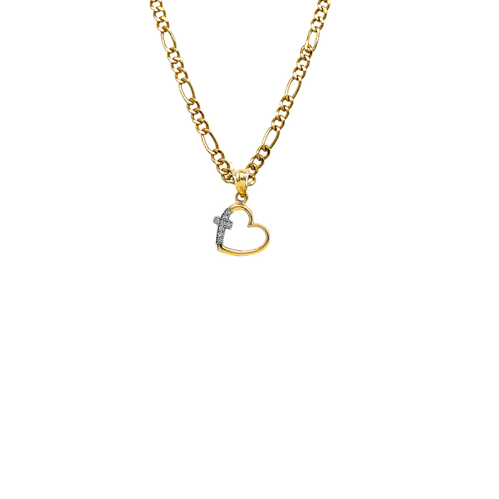 14k Gold Heart Necklace -  Gemstone Cross Gold Heart Pendant - Solid Chain - LE2919