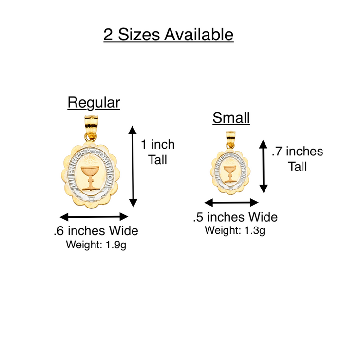 14k Gold First Communion Necklace - Tri Tone Mi Primera Comunion Gold Pendant - Solid Chain - LE2278