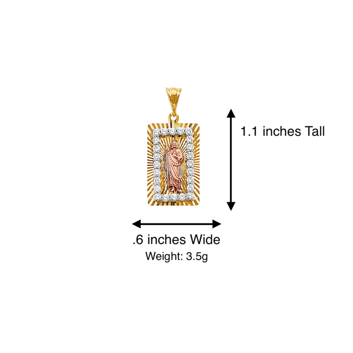 14k Gold San Judas Chain - Tri Tone Gemstone San Judas Pendant - Solid Chain - LE3207
