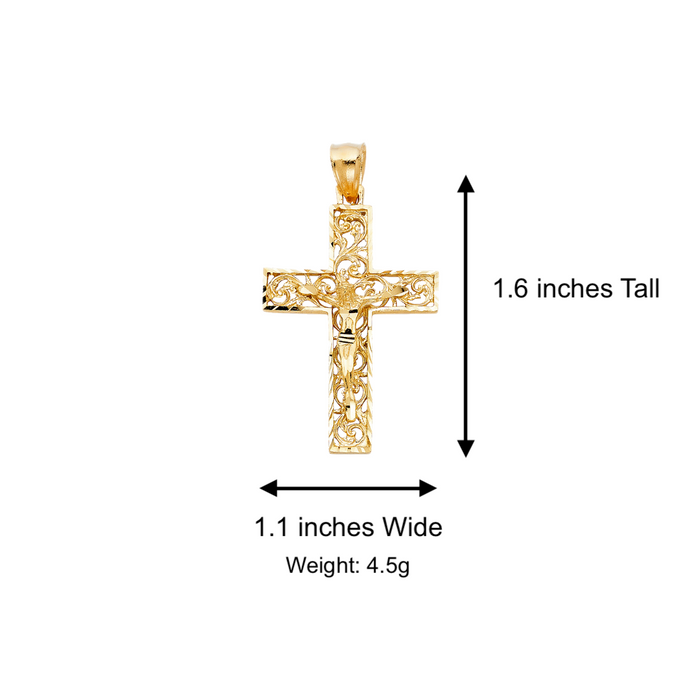 14k Gold Cross Necklace - Fancy Design Gold Cross - Solid Chain - LE0986