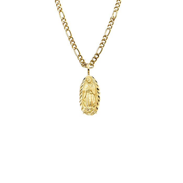 14k Gold Virgin Mary Necklace - Diamond Cut Dainty Virgin Mary Gold Pendant - Solid Chain - LE1079