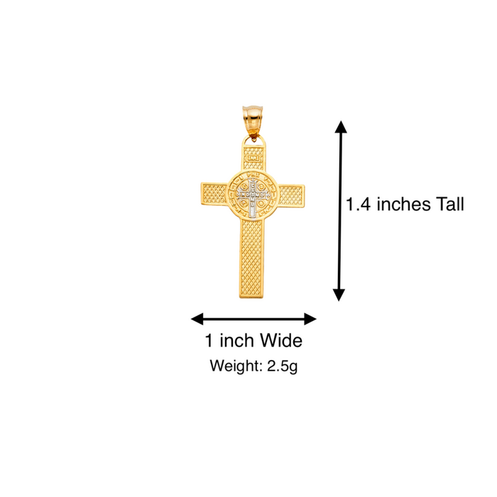 14k Gold Medalla San Benito - Two Tone San Benito Cross Gold Pendant - Solid Chain - LE1147