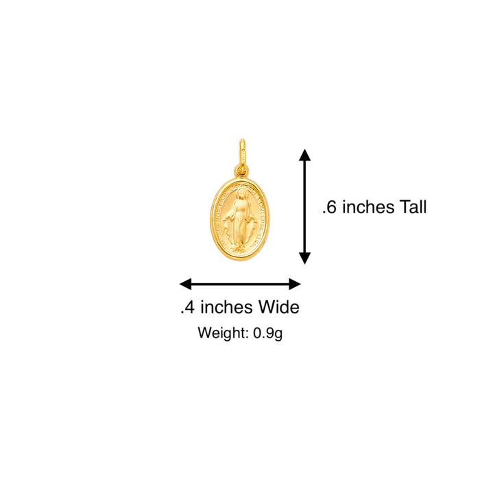 14k Gold Virgin Mary Necklace - La Milagrosa Virgin Mary Gold Pendant - Solid Chain - LE2073