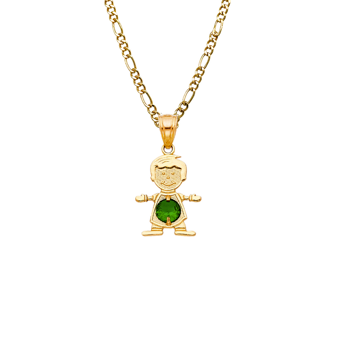 14k Gold Birthstone Necklace - May Boy Son Niño Gemstone Gold Pendant - Solid Chain - LE066105