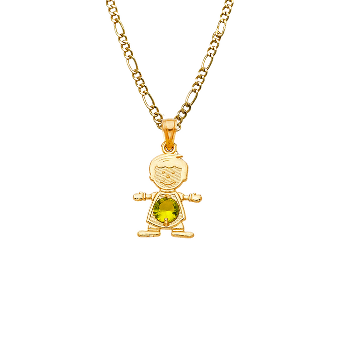 14k Gold Birthstone Necklace - August Boy Son Niño Gemstone Gold Pendant - Solid Chain - LE066108