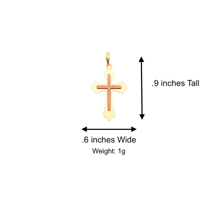 14k Gold Cross Necklace - Two Tone Rose Gold Cross - Solid Chain - LE0913