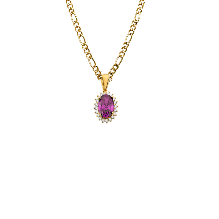14k Gold Birthstone Necklace - June Oval Gemstone Gold Pendant - Solid Chain - LE303706
