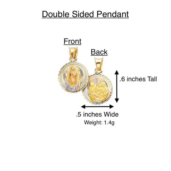 14k Gold Virgin Mary Necklace - Double Sided Baptism Virgin Mary Gold Pendant - Solid Chain - LE0315