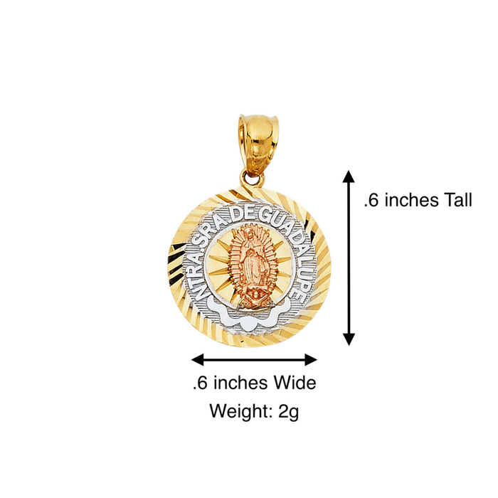 14k Gold Virgin Mary Necklace - Tri Tone Guadalupe Virgin Mary Gold Pendant - Solid Chain - LE1367