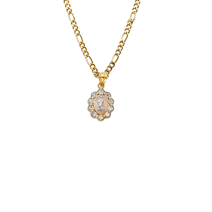 14k Gold Virgin Mary Necklace - Gemstone Virgin Mary Gold Pendant - Solid Chain - LE0391