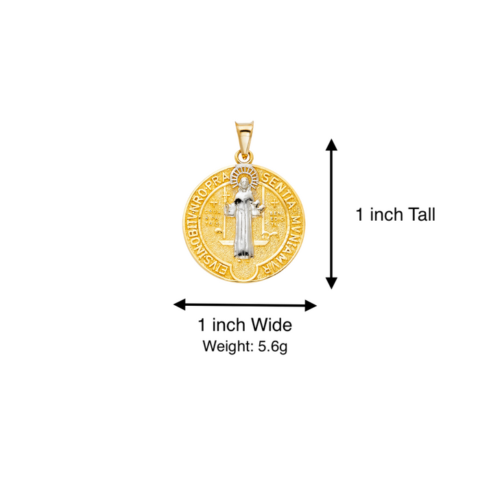 14k Gold Medalla San Benito - Two Tone San Benito Gold Pendant - Solid Chain - LE0754