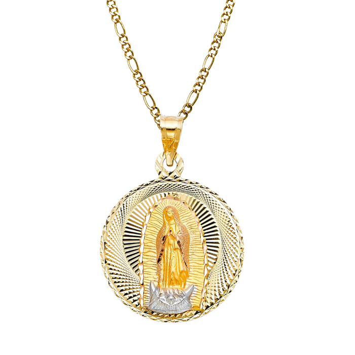 14k Gold Virgin Mary Necklace - Large Diamond Cut Virgin Mary Gold Pendant - Solid Chain - LE0296