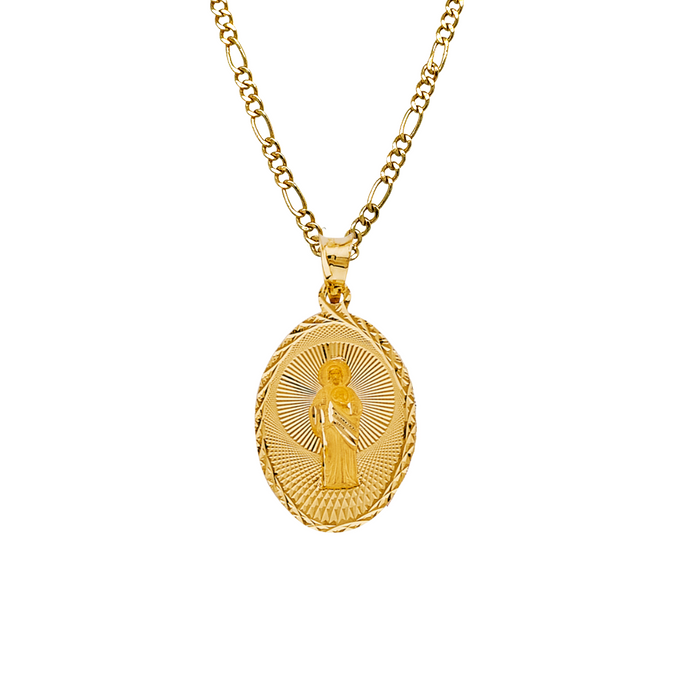 14k Gold Virgin Mary Necklace - Tri Tone Diamond Cut Double Sided Virgin Mary San Judas Gold Pendant - Solid Chain - LE3152
