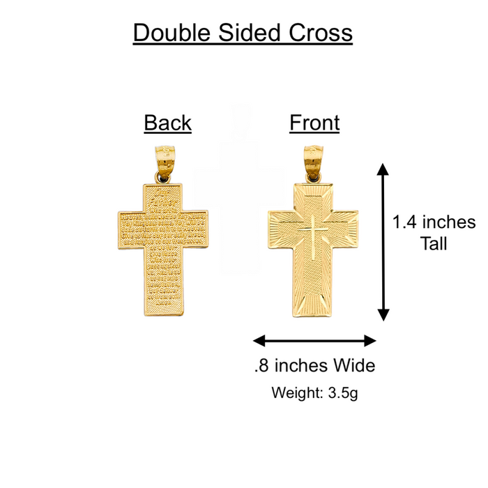 14k Gold Cross Necklace - Lords Prayer Double Sided Gold Cross - Solid Chain - LE2957