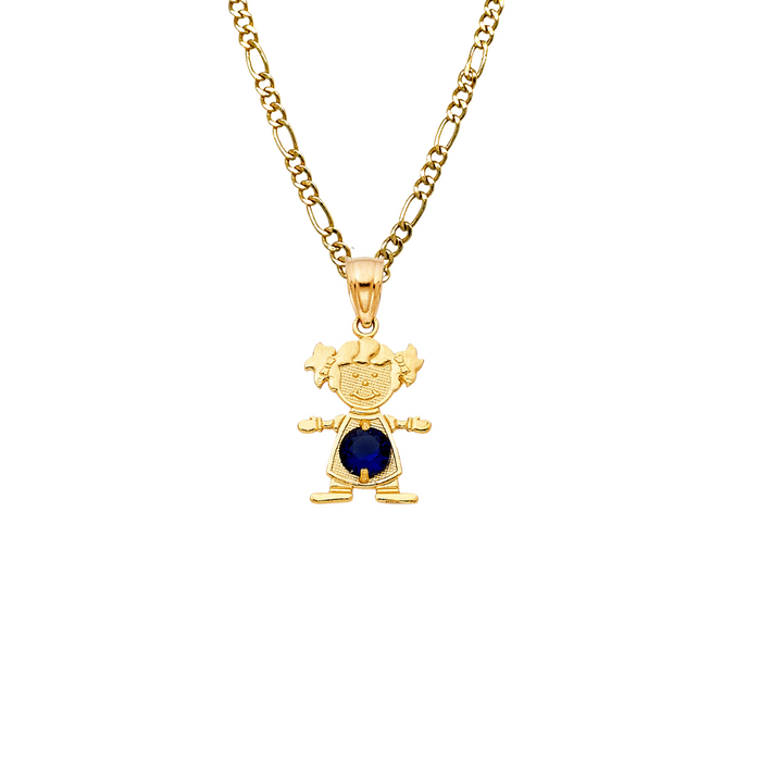 14k Gold Birthstone Necklace - September Girl Daughter Niña Gemstone Gold Pendant - Solid Chain - LE066009