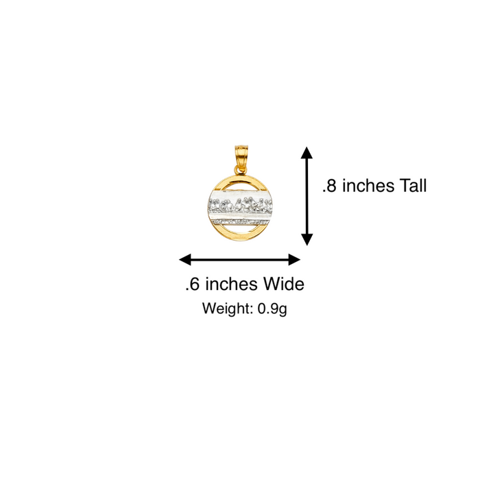 14k Gold Jesus Necklace - Two Tone Round Last Supper Jesus Gold Pendant - Solid Chain - LE2270