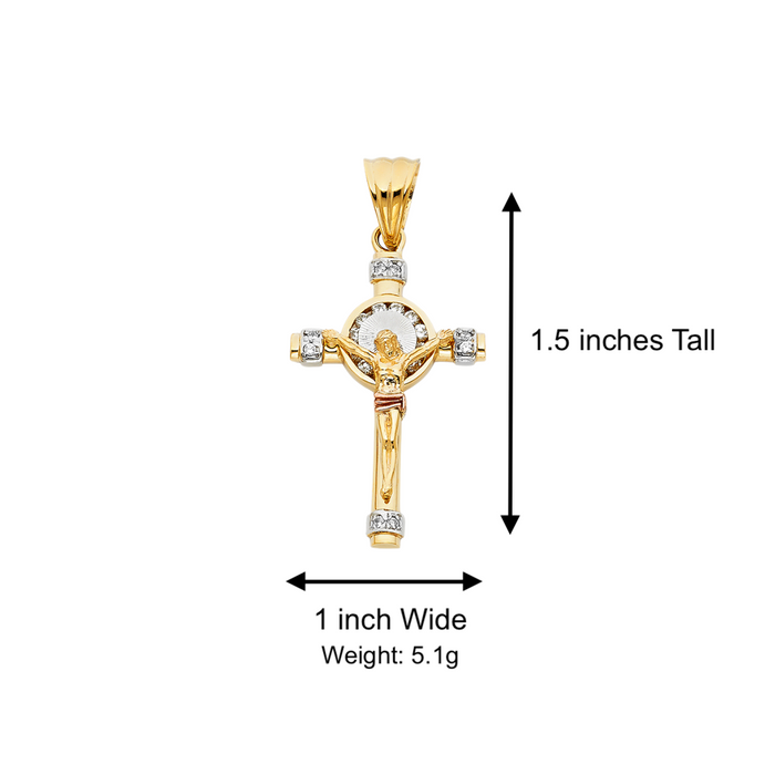 14k Gold Cross Necklace - Tri Tone Gemstone Gold Cross - Solid Chain - LE0942