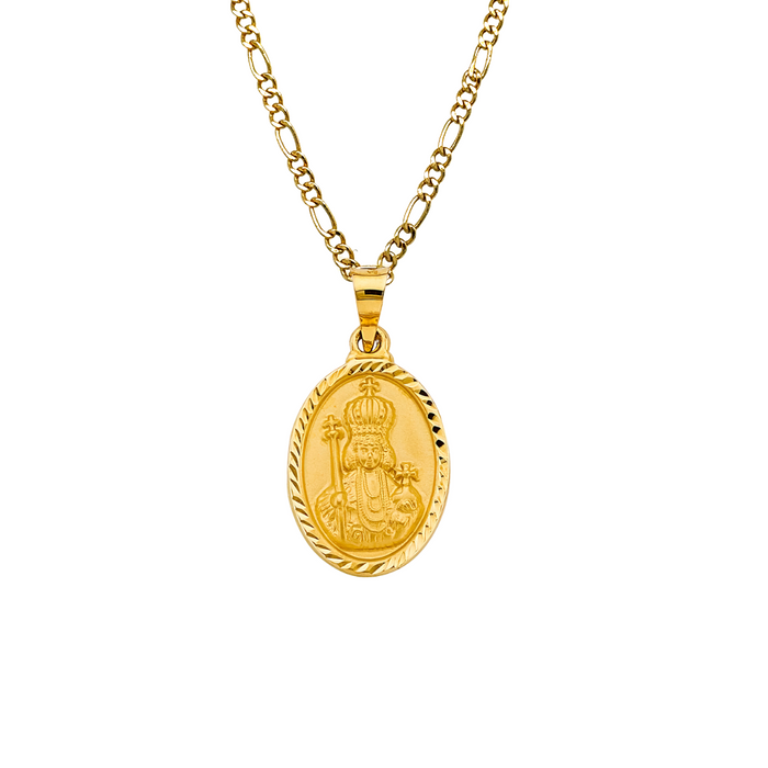 14k Gold Santo Nino de Atocha Necklace - Oval Diamond Cut Gold Pendant - Solid Chain - LE2771