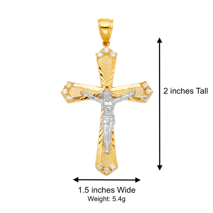 14k Gold Cross Necklace - Gemstone Large Gold Crucifix - Solid Figaro Chain - LE1217