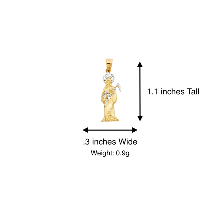 14k Gold Santa Muerte Necklace - Two Tone Santa Muerte Gold Pendant - Solid Chain - LE0098