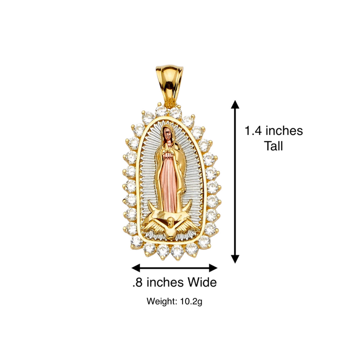 14k Gold Virgin Mary Necklace - Tri Tone Gemstone Virgin Mary Gold Pendant - Solid Chain - LE2285