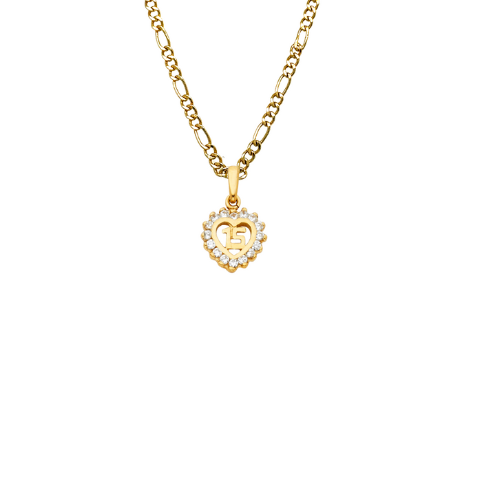 14k Quince Gold Necklace - Gemstone Heart 15 Gold Pendant - Solid Chain - LE0366
