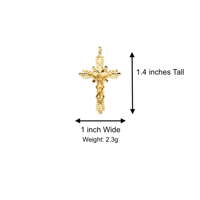14k Gold Cross Necklace - Fancy Design Gold Crucifix - Solid Chain - LE2186