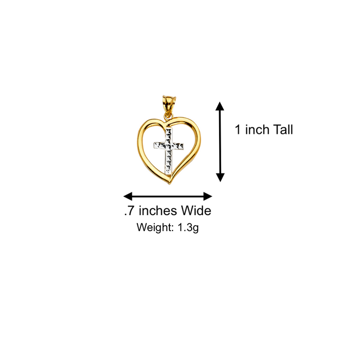 14k Gold Cross Necklace - Two Tone Diamond Cut Gold Cross - Solid Chain - LE2229