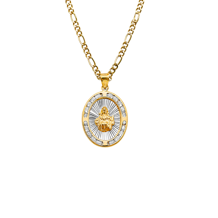 14k Gold Santo Nino de Atocha Necklace - Oval Gemstone Gold Pendant - Solid Chain - LE2726