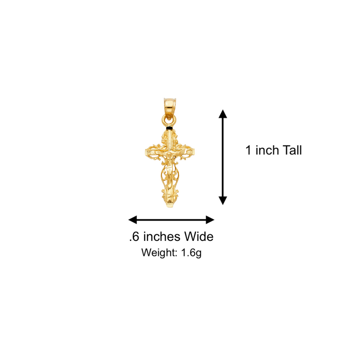 14k Gold Cross Necklace - Fancy Gold Crucifix - Solid Chain - LE1005
