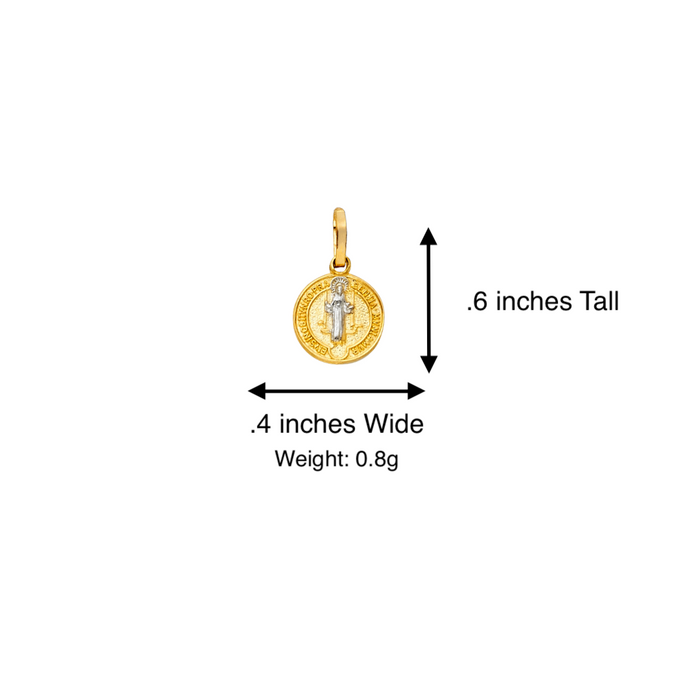 14k Gold Medalla San Benito - Two Tone Dainty San Benito Gold Pendant - Solid Chain - LE0741