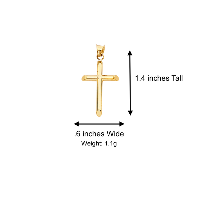 14k Gold Cross Necklace - Medium Sized Tube Gold Cross - Solid Chain - LE0016