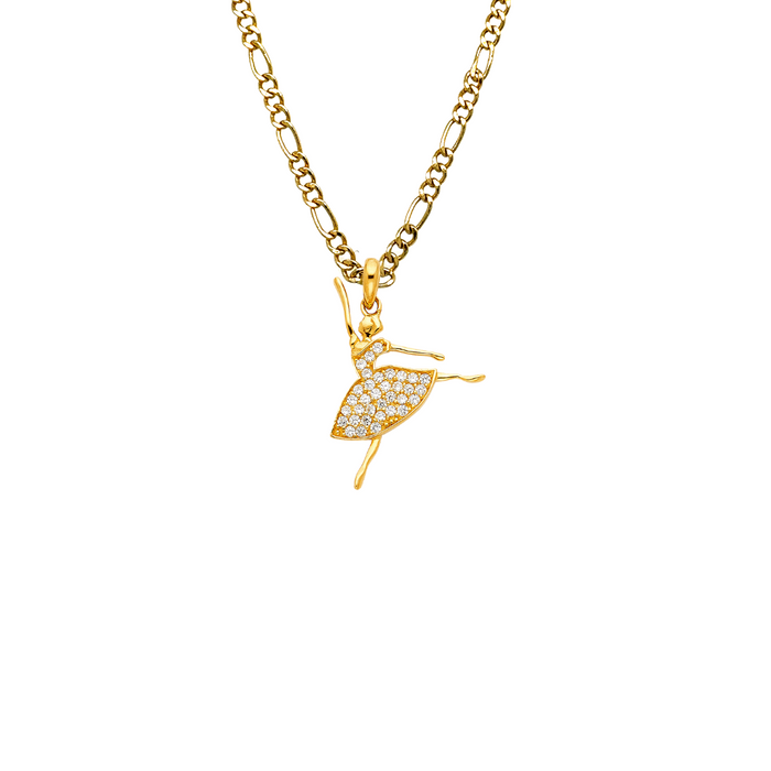 14k Quince Gold Necklace - Dancing Gemstone 15 Gold Pendant - Solid Chain - LE0597