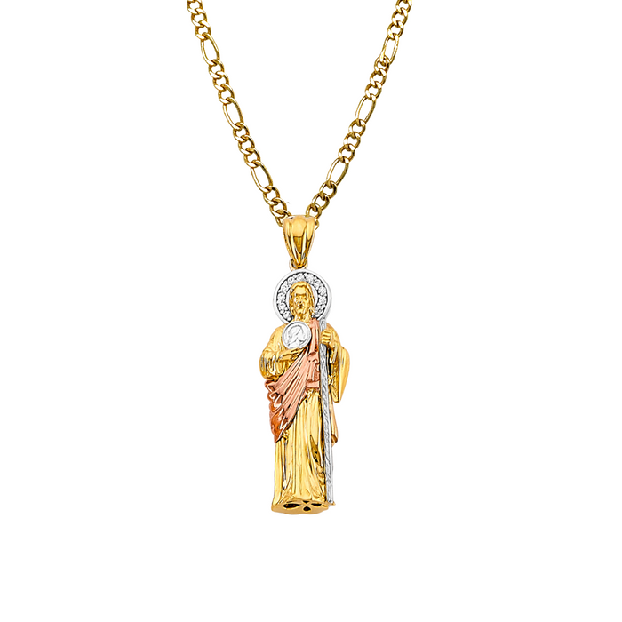 14k Gold San Judas Chain - 3D Full Body Tri Tone San Judas Pendant - Solid Chain - LE3163