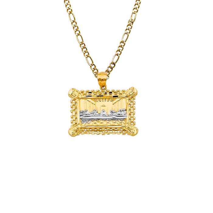 14k Gold Jesus Necklace - Two Tone Last Supper Jesus Gold Pendant - Solid Chain - LE2769
