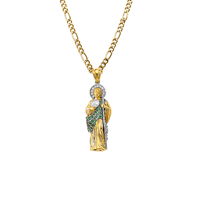 14k Gold San Judas Chain - 3D Full Body Gemstone San Judas Pendant - Solid Chain - LE3166